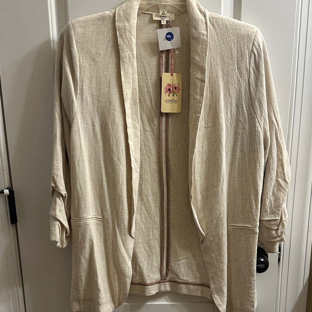 BNWT Entro Cream Linen Blend Lightweight 3/4 Sleeve Blazer